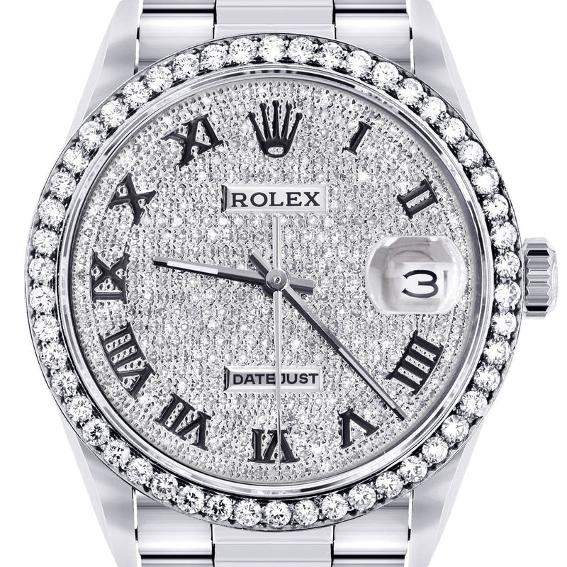Diamond Mens Rolex Datejust Watch 16200  | 36MM | Full Diamond Roman Dial | Oyster Band