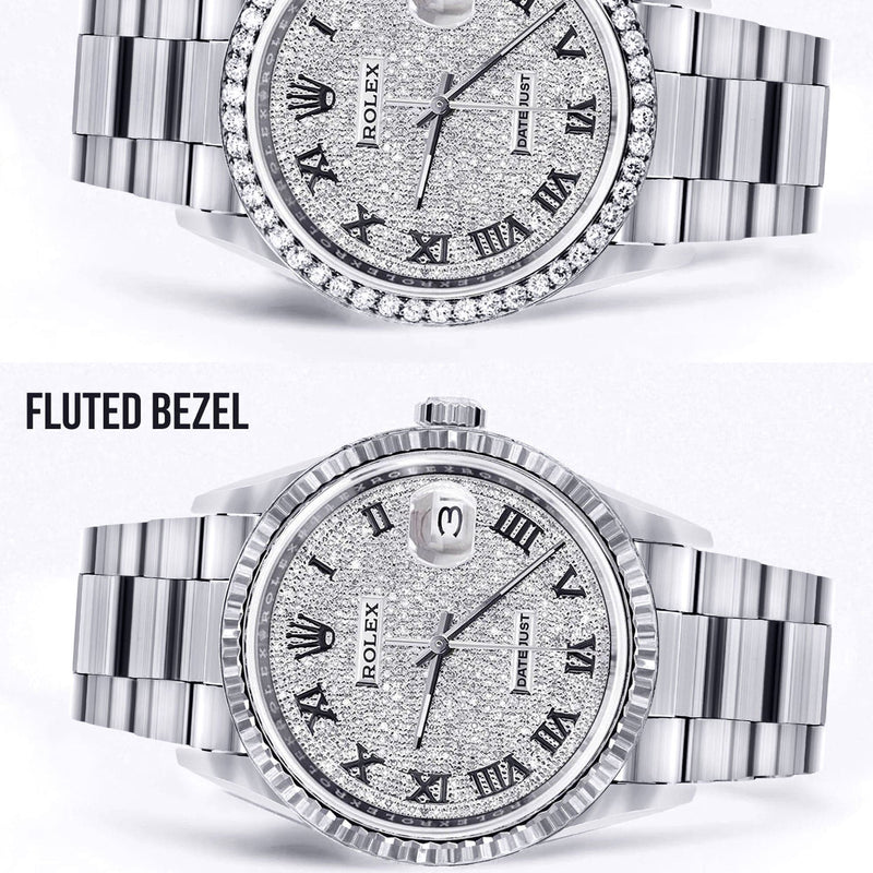 Diamond Mens Rolex Datejust Watch 16200  | 36MM | Full Diamond Roman Dial | Oyster Band