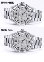 Diamond Mens Rolex Datejust Watch 16200  | 36MM | Full Diamond Roman Dial | Oyster Band