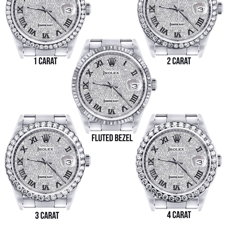 Diamond Mens Rolex Datejust Watch 16200  | 36MM | Full Diamond Roman Dial | Oyster Band