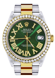 Gold & Steel Rolex Datejust Watch 16233 for Men | 36Mm | Green Roman Dial | Oyster Band