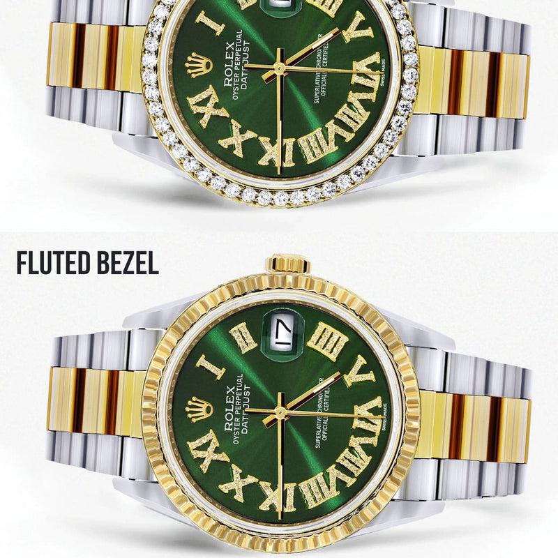 Gold & Steel Rolex Datejust Watch 16233 for Men | 36Mm | Green Roman Dial | Oyster Band