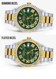Gold & Steel Rolex Datejust Watch 16233 for Men | 36Mm | Green Roman Dial | Oyster Band
