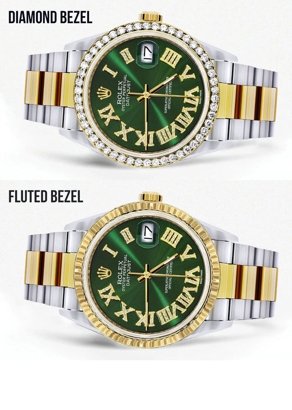 Gold & Steel Rolex Datejust Watch 16233 for Men | 36Mm | Green Roman Dial | Oyster Band
