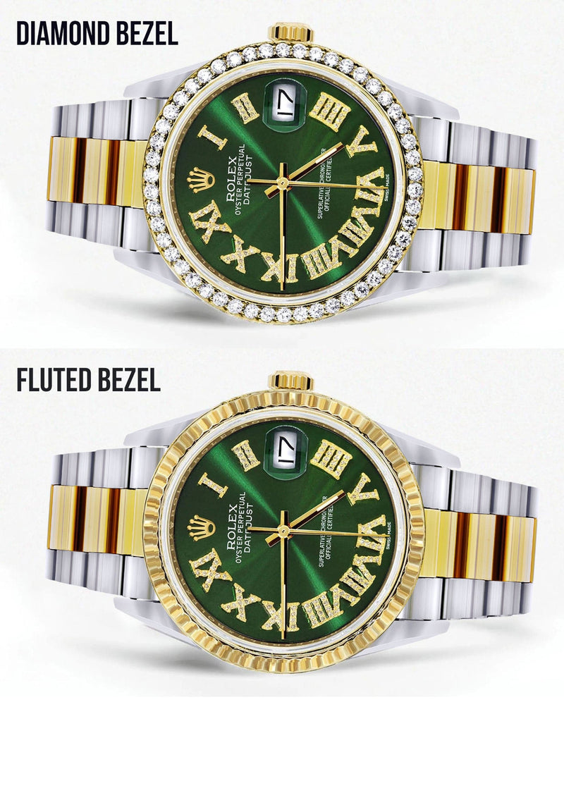 Gold & Steel Rolex Datejust Watch 16233 for Men | 36Mm | Green Roman Dial | Oyster Band