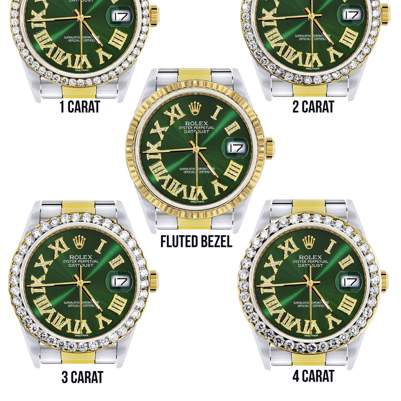 Gold & Steel Rolex Datejust Watch 16233 for Men | 36Mm | Green Roman Dial | Oyster Band
