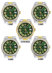 Gold & Steel Rolex Datejust Watch 16233 for Men | 36Mm | Green Roman Dial | Oyster Band