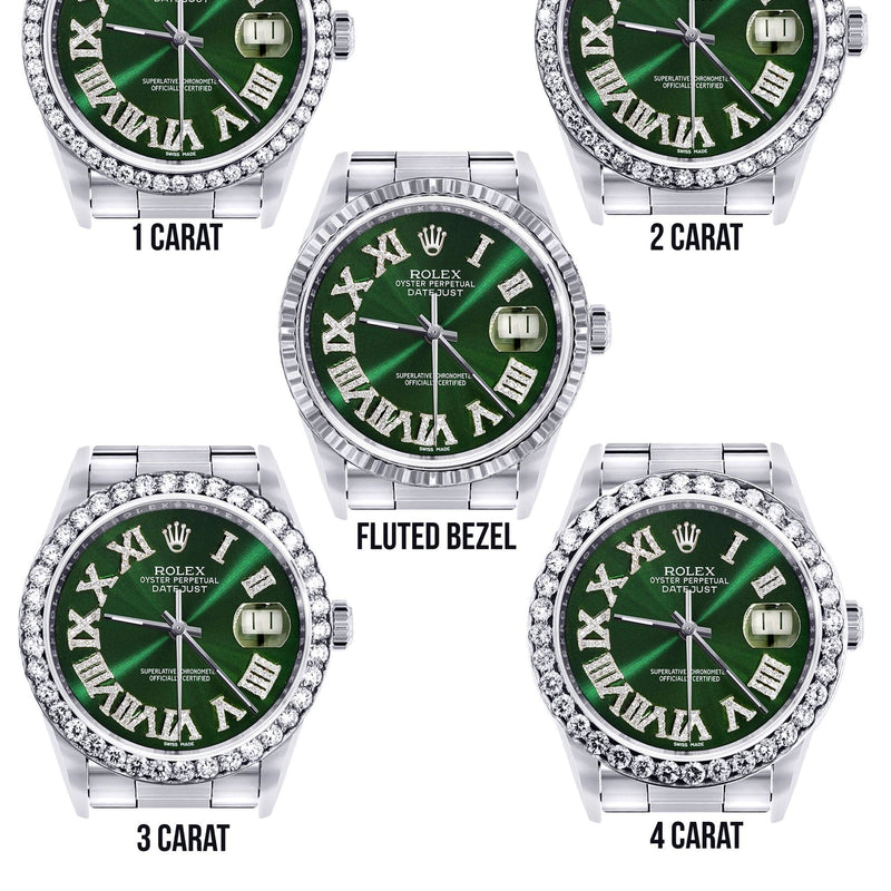 Diamond Mens  Rolex Datejust Watch 16200 | 36Mm | Custom Green Roman Numeral Dial | Oyster Band