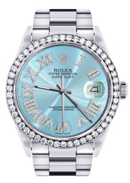 Diamond Mens Rolex Datejust Watch 16200 | 36Mm | Light Blue Roman Numeral Dial | Oyster Band