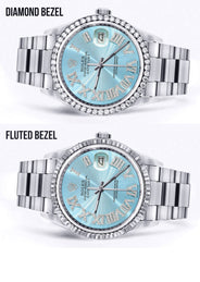Diamond Mens Rolex Datejust Watch 16200 | 36Mm | Light Blue Roman Numeral Dial | Oyster Band