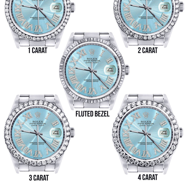 Diamond Mens Rolex Datejust Watch 16200 | 36Mm | Light Blue Roman Numeral Dial | Oyster Band