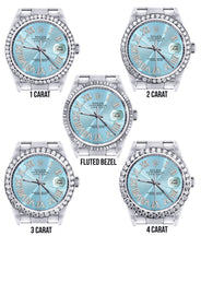 Diamond Mens Rolex Datejust Watch 16200 | 36Mm | Light Blue Roman Numeral Dial | Oyster Band