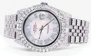 Iced Out Rolex Datejust 36 MM | Stainless Steel | 16.5 Carats of Diamonds | Mother of Pearl Roman Diamond Dial | Jubilee Band | Model 116200