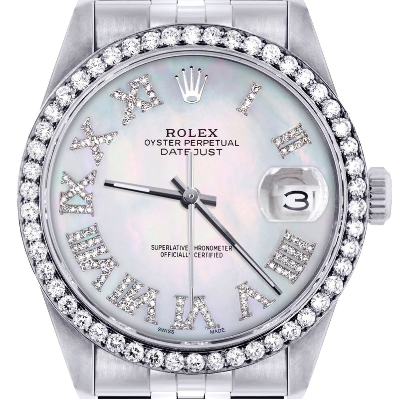 Diamond Mens Rolex Datejust Watch 16200 | 36Mm | Light Blue Mother Of Pearl Roman Numeral Dial | Jubilee Band