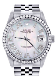 Diamond Mens Rolex Datejust Watch 16200 | 36Mm | Light Blue Mother Of Pearl Roman Numeral Dial | Jubilee Band