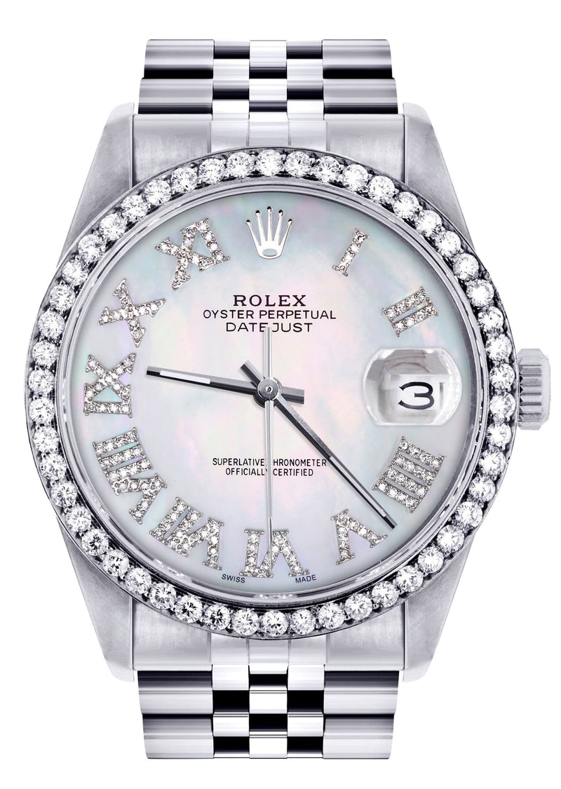 Diamond Mens Rolex Datejust Watch 16200 | 36Mm | Light Blue Mother Of Pearl Roman Numeral Dial | Jubilee Band