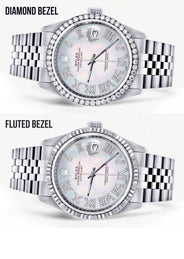 Diamond Mens Rolex Datejust Watch 16200 | 36Mm | Light Blue Mother Of Pearl Roman Numeral Dial | Jubilee Band