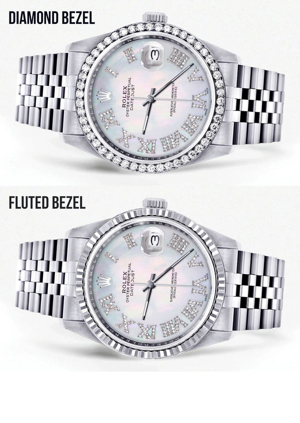 Diamond Mens Rolex Datejust Watch 16200 | 36Mm | Light Blue Mother Of Pearl Roman Numeral Dial | Jubilee Band