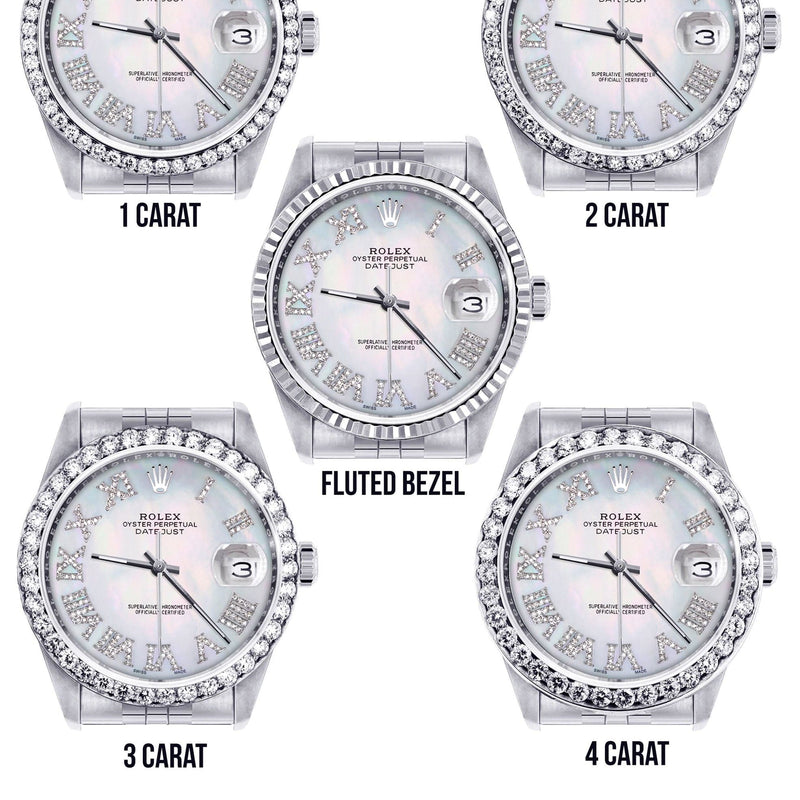 Diamond Mens Rolex Datejust Watch 16200 | 36Mm | Light Blue Mother Of Pearl Roman Numeral Dial | Jubilee Band