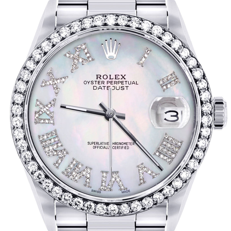 Diamond Mens Rolex Datejust Watch 16200 | 36Mm | Light Blue Mother Of Pearl Roman Numeral Dial | Oyster Band