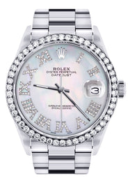 Diamond Mens Rolex Datejust Watch 16200 | 36Mm | Light Blue Mother Of Pearl Roman Numeral Dial | Oyster Band