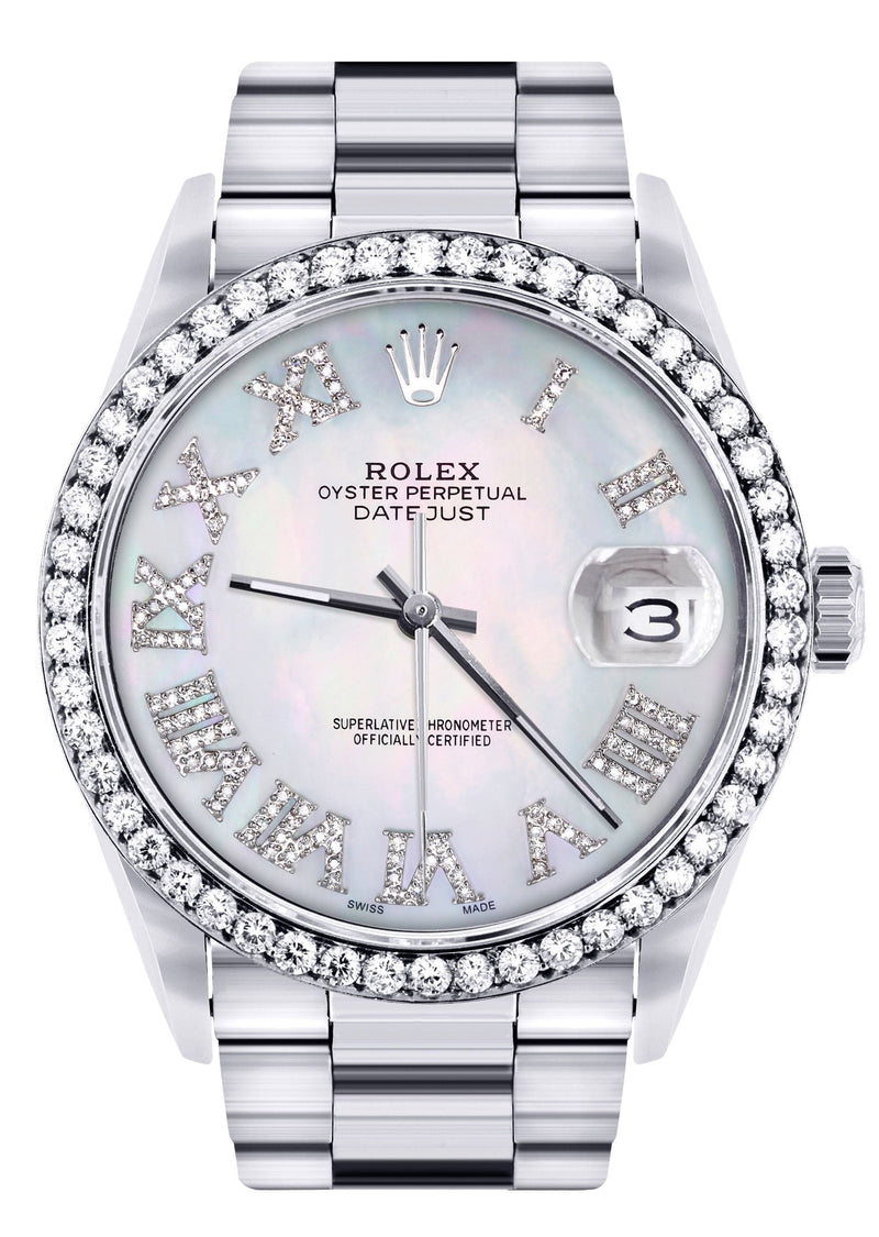 Diamond Mens Rolex Datejust Watch 16200 | 36Mm | Light Blue Mother Of Pearl Roman Numeral Dial | Oyster Band