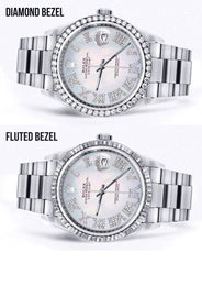 Diamond Mens Rolex Datejust Watch 16200 | 36Mm | Light Blue Mother Of Pearl Roman Numeral Dial | Oyster Band
