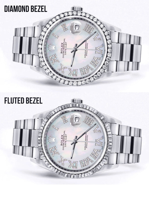 Diamond Mens Rolex Datejust Watch 16200 | 36Mm | Light Blue Mother Of Pearl Roman Numeral Dial | Oyster Band