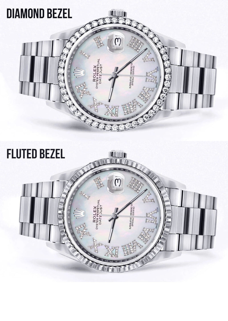 Diamond Mens Rolex Datejust Watch 16200 | 36Mm | Light Blue Mother Of Pearl Roman Numeral Dial | Oyster Band