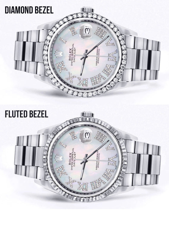 Diamond Mens Rolex Datejust Watch 16200 | 36Mm | Light Blue Mother Of Pearl Roman Numeral Dial | Oyster Band