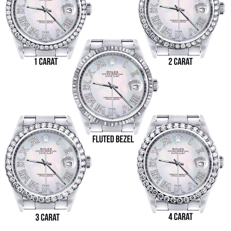 Diamond Mens Rolex Datejust Watch 16200 | 36Mm | Light Blue Mother Of Pearl Roman Numeral Dial | Oyster Band