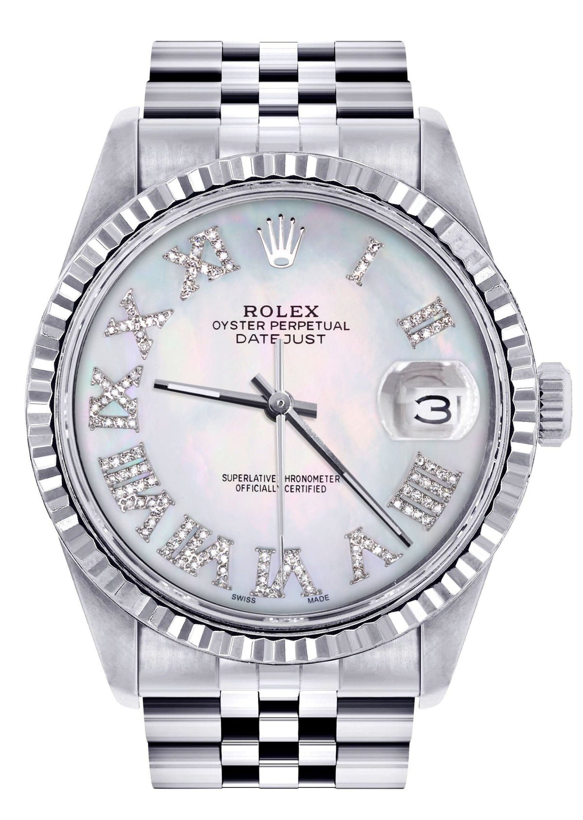 Mens Rolex Datejust Watch 16200 | Fluted Bezel | 36Mm | Mother of Pearl Roman Dial | Jubilee Band