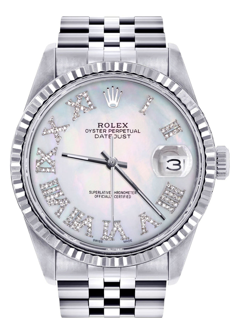 Mens Rolex Datejust Watch 16200 | Fluted Bezel | 36Mm | Mother of Pearl Roman Dial | Jubilee Band
