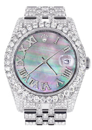 Iced Out Rolex Datejust 36 MM | Stainless Steel | 16.5 Carats of Diamonds | Mother of Pearl Roman Diamond Dial | Jubilee Band | Model 116200