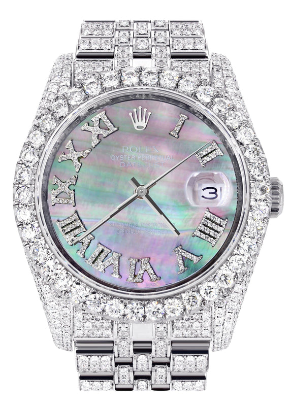 Iced Out Rolex Datejust 36 MM | Stainless Steel | 16.5 Carats of Diamonds | Mother of Pearl Roman Diamond Dial | Jubilee Band | Model 116200