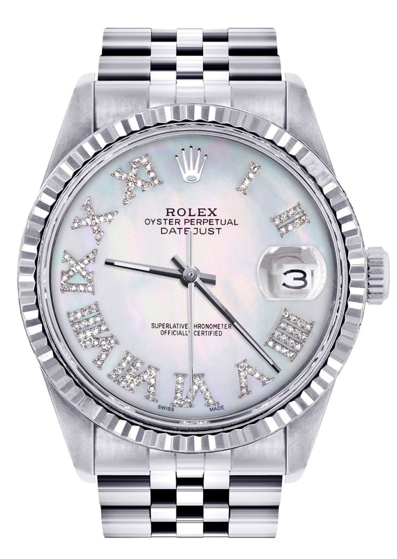 Mens Rolex Datejust Watch 16200 | Fluted Bezel | 36Mm | Mother of Pearl Roman Dial | Jubilee Band
