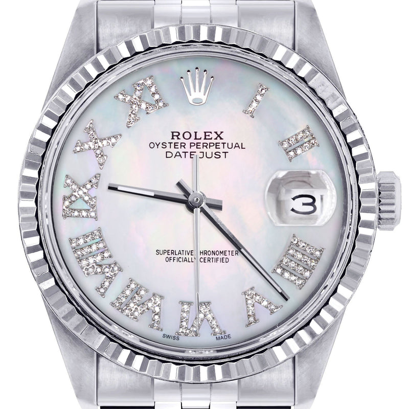 Womens Rolex Datejust Watch 16200 | Fluted Bezel | 36Mm | Mother of Pearl Roman Dial | Fluted Bezel | Jubilee Band