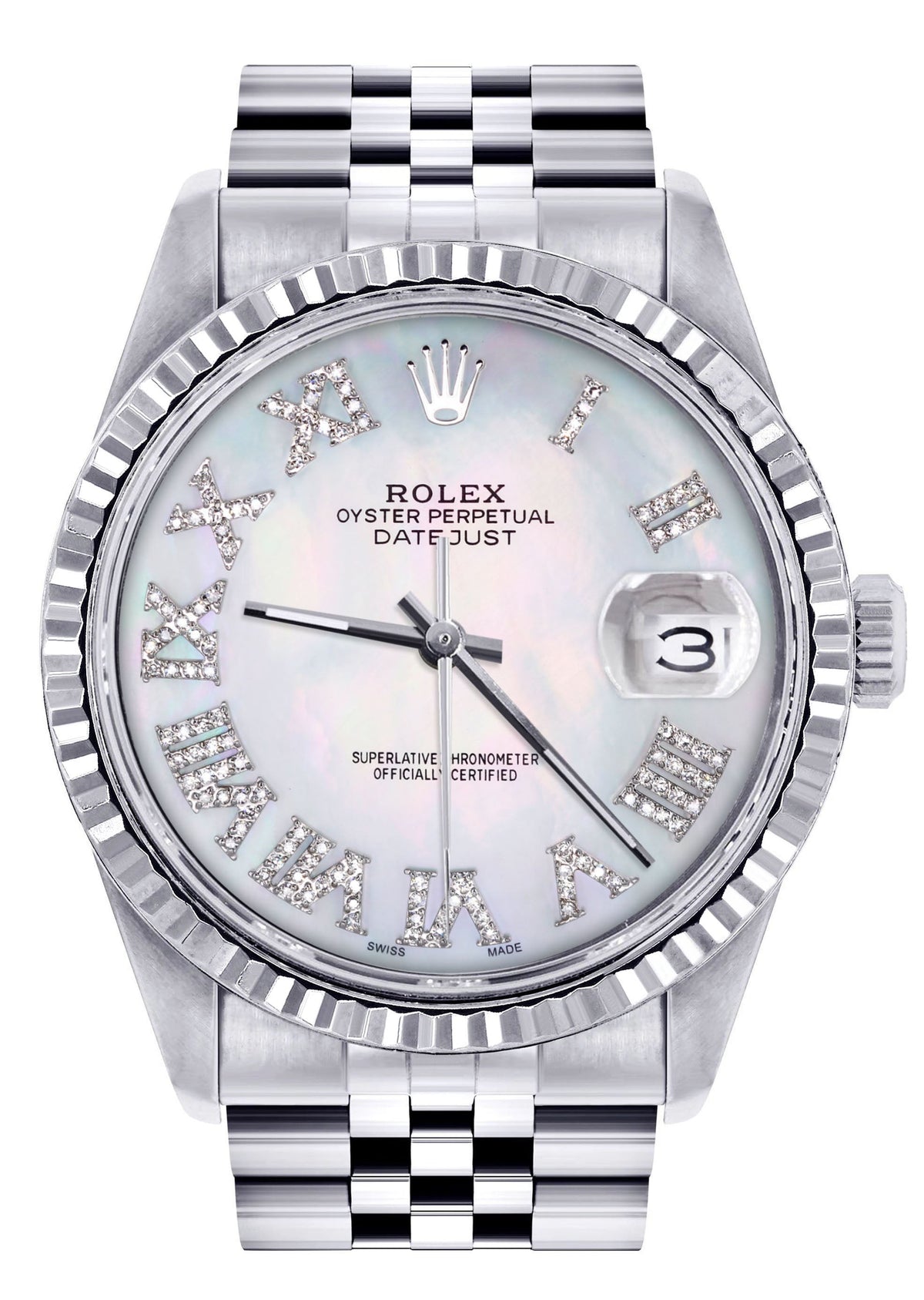 Womens Rolex Datejust Watch 16200 | Fluted Bezel | 36Mm | Mother of Pearl Roman Dial | Fluted Bezel | Jubilee Band