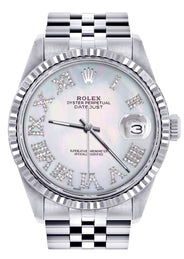 Womens Rolex Datejust Watch 16200 | Fluted Bezel | 36Mm | Mother of Pearl Roman Dial | Fluted Bezel | Jubilee Band