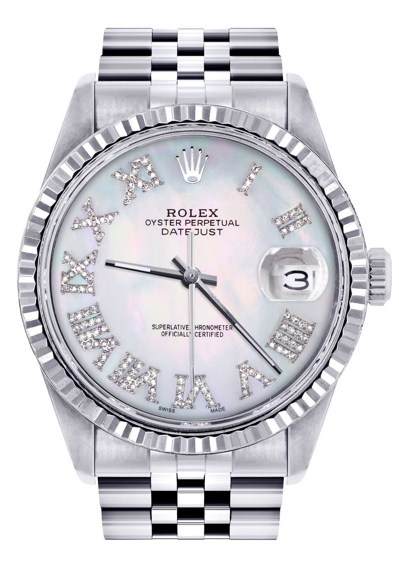 Womens Rolex Datejust Watch 16200 | Fluted Bezel | 36Mm | Mother of Pearl Roman Dial | Fluted Bezel | Jubilee Band