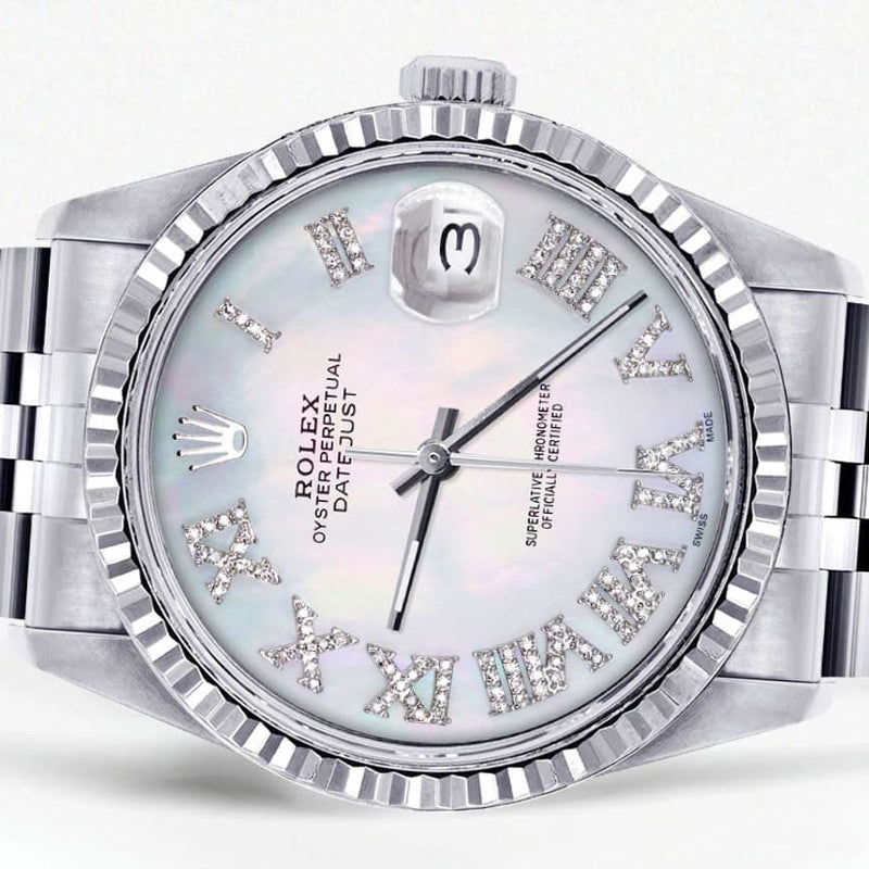 Mens Rolex Datejust Watch 16200 | Fluted Bezel | 36Mm | Mother of Pearl Roman Dial | Jubilee Band
