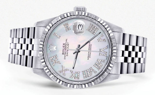 Mens Rolex Datejust Watch 16200 | Fluted Bezel | 36Mm | Mother of Pearl Roman Dial | Jubilee Band