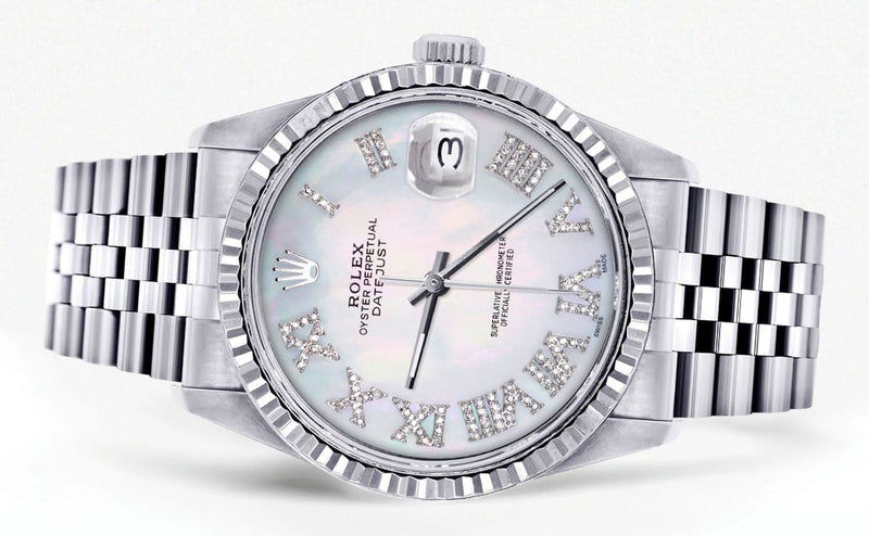 Mens Rolex Datejust Watch 16200 | Fluted Bezel | 36Mm | Mother of Pearl Roman Dial | Jubilee Band