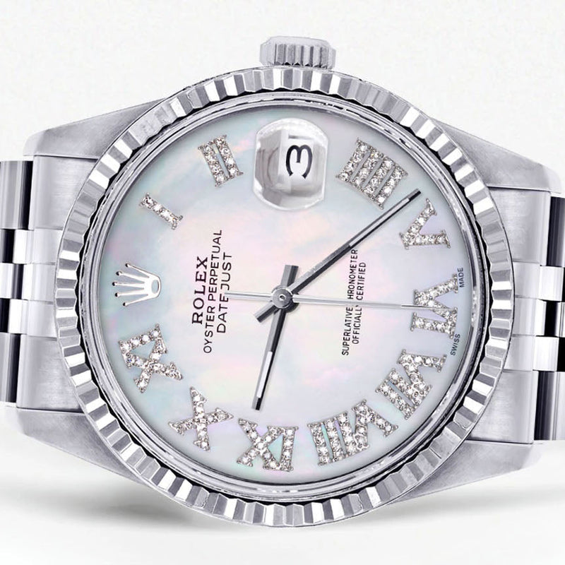 Womens Rolex Datejust Watch 16200 | Fluted Bezel | 36Mm | Mother of Pearl Roman Dial | Fluted Bezel | Jubilee Band