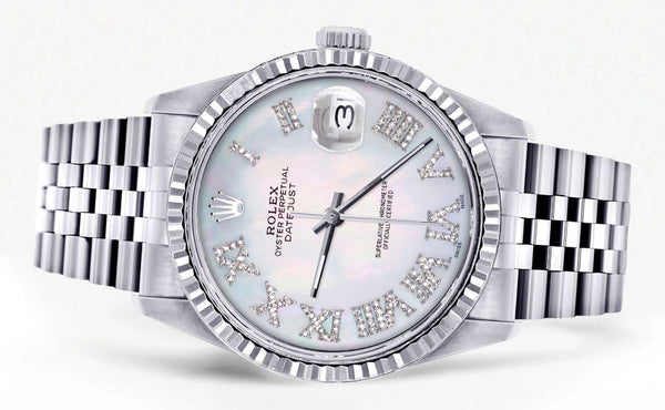 Womens Rolex Datejust Watch 16200 | Fluted Bezel | 36Mm | Mother of Pearl Roman Dial | Fluted Bezel | Jubilee Band