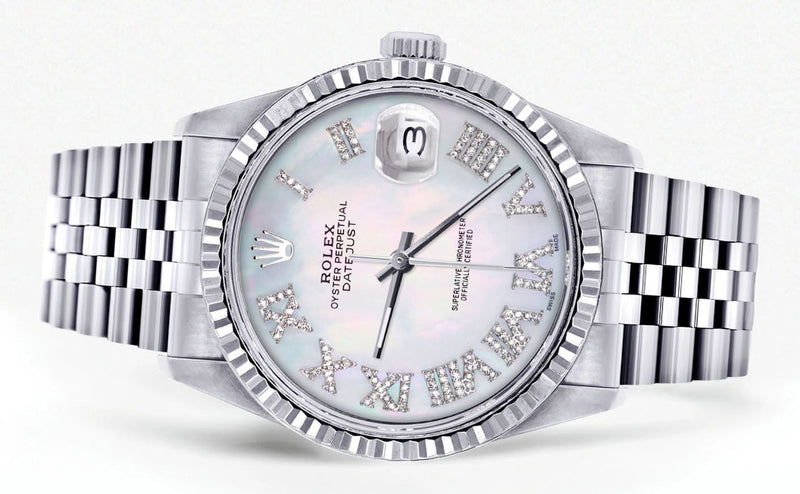 Womens Rolex Datejust Watch 16200 | Fluted Bezel | 36Mm | Mother of Pearl Roman Dial | Fluted Bezel | Jubilee Band