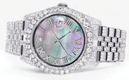 Iced Out Rolex Datejust 36 MM | Stainless Steel | 16.5 Carats of Diamonds | Mother of Pearl Roman Diamond Dial | Jubilee Band | Model 116200