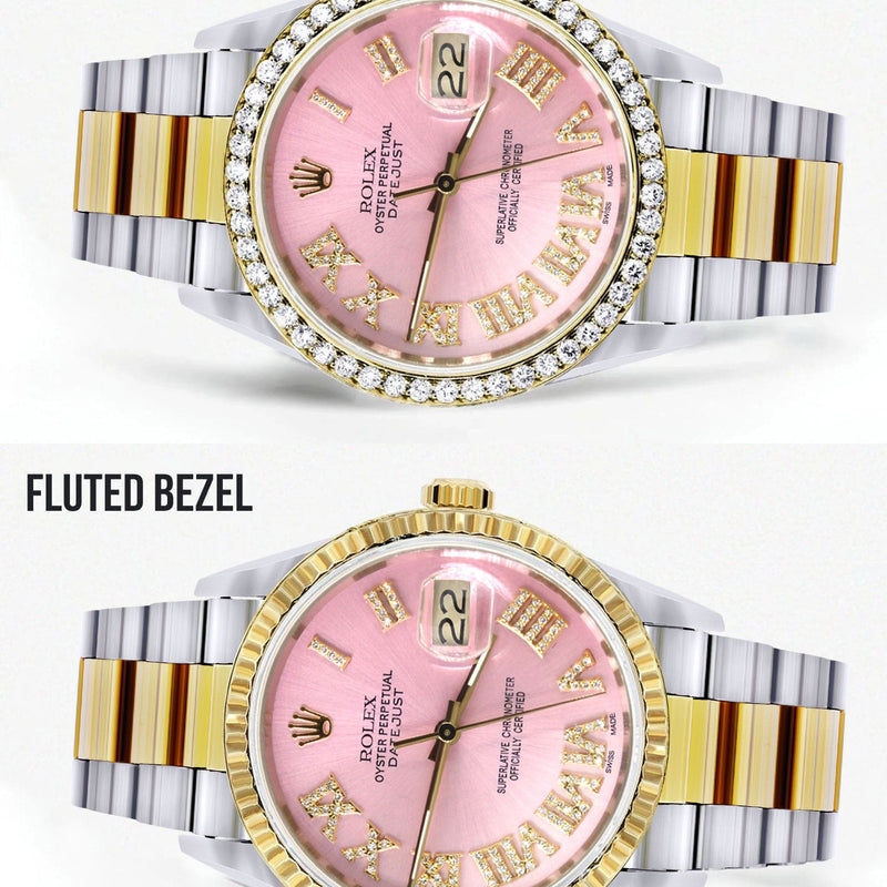 Gold & Steel Rolex Datejust Watch 16233 for Men | 36Mm | Pink Roman Dial | Oyster Band