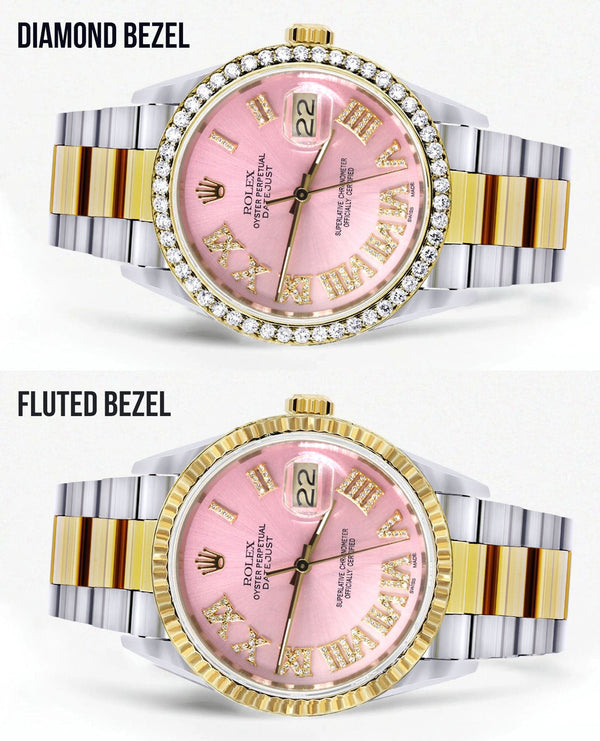 Gold & Steel Rolex Datejust Watch 16233 for Men | 36Mm | Pink Roman Dial | Oyster Band
