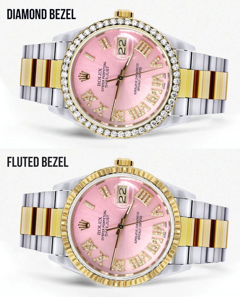 Gold & Steel Rolex Datejust Watch 16233 for Men | 36Mm | Pink Roman Dial | Oyster Band